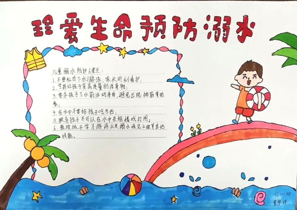 简单又漂亮的防溺水手抄报图片-图1