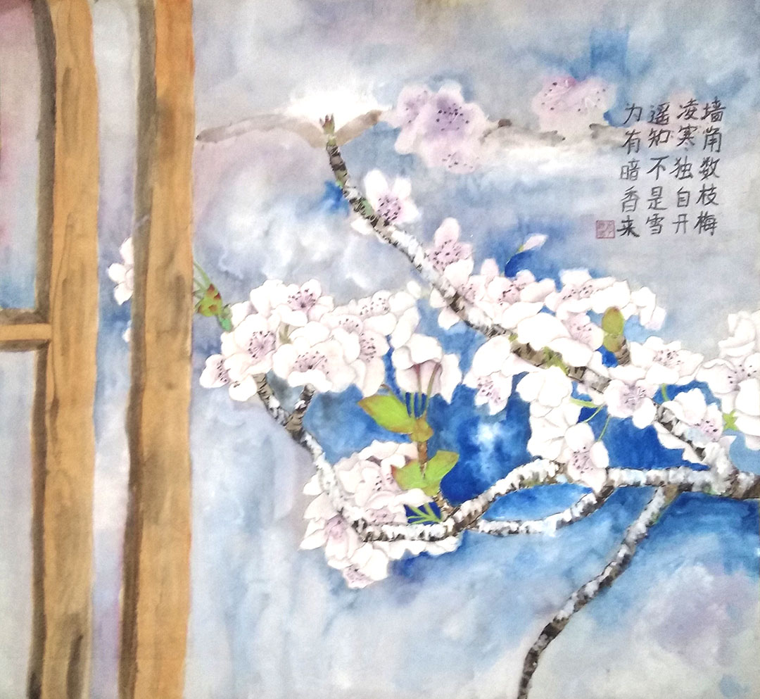 墙角数枝梅 三张漂亮的《梅花》诗配画作品-图2