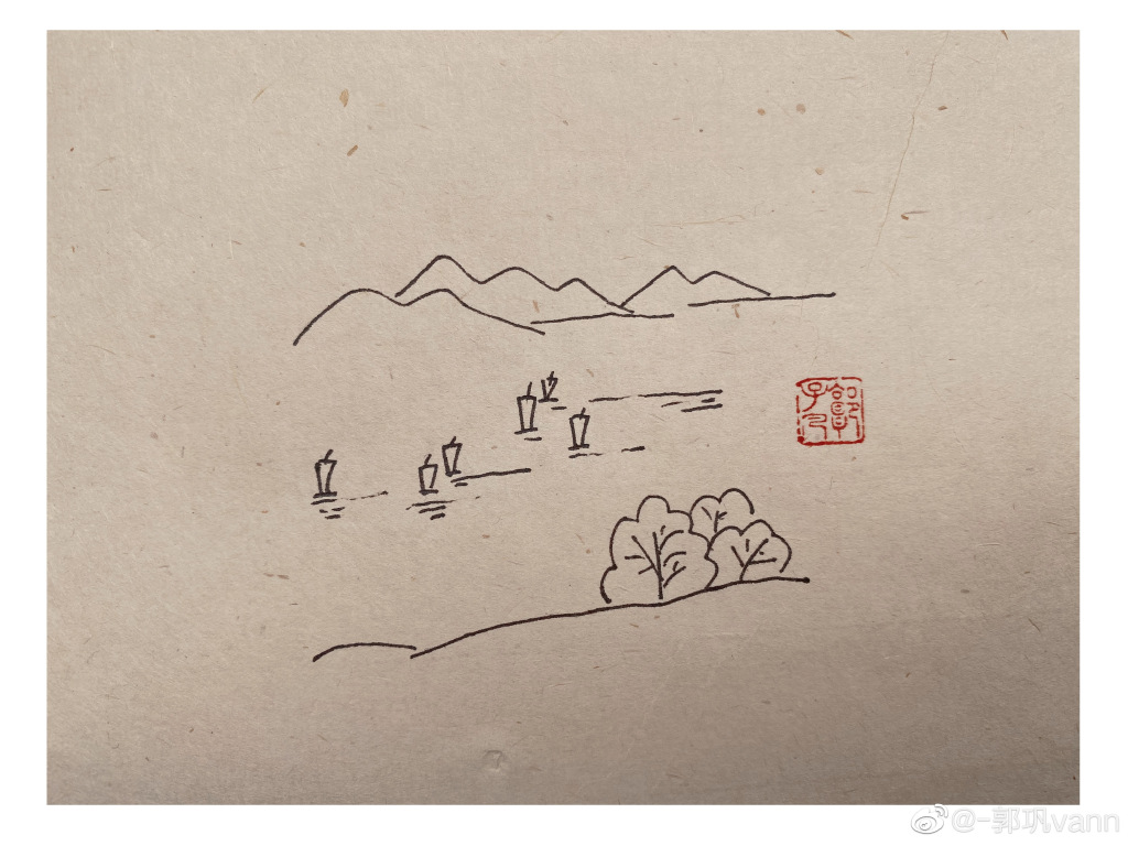 “风日晴和人意好，夕阳箫鼓几船归。 ”风景简笔画图片-图3