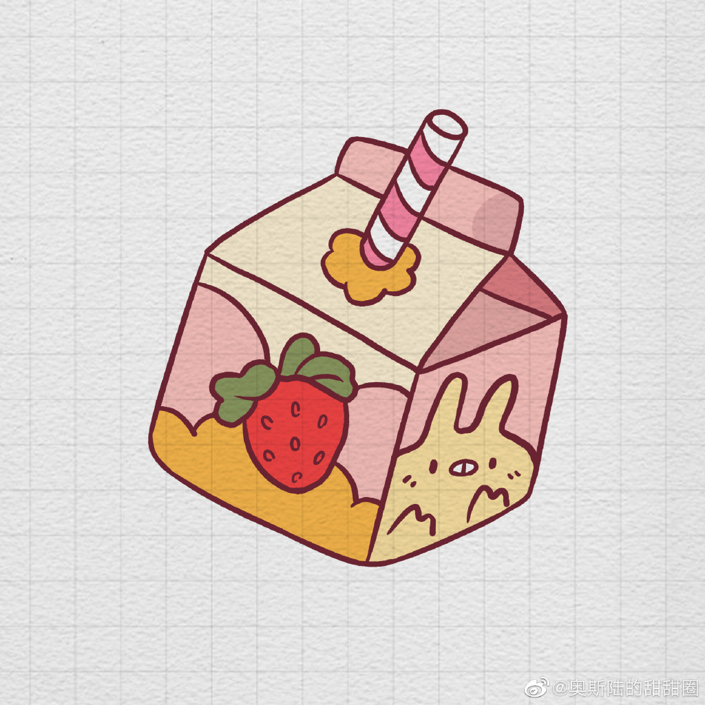 草莓味儿牛奶简笔画画法步骤