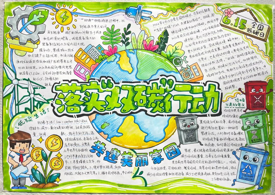 落实双碳行动 6.15全国低碳日手抄报简单漂亮-图1