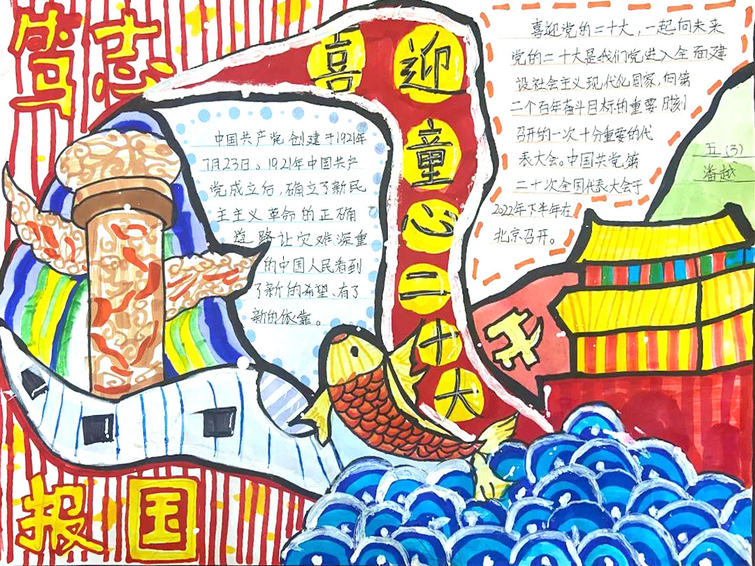 “喜迎二十大 笃志报国”简单又好画的二十大手抄报5张-图1