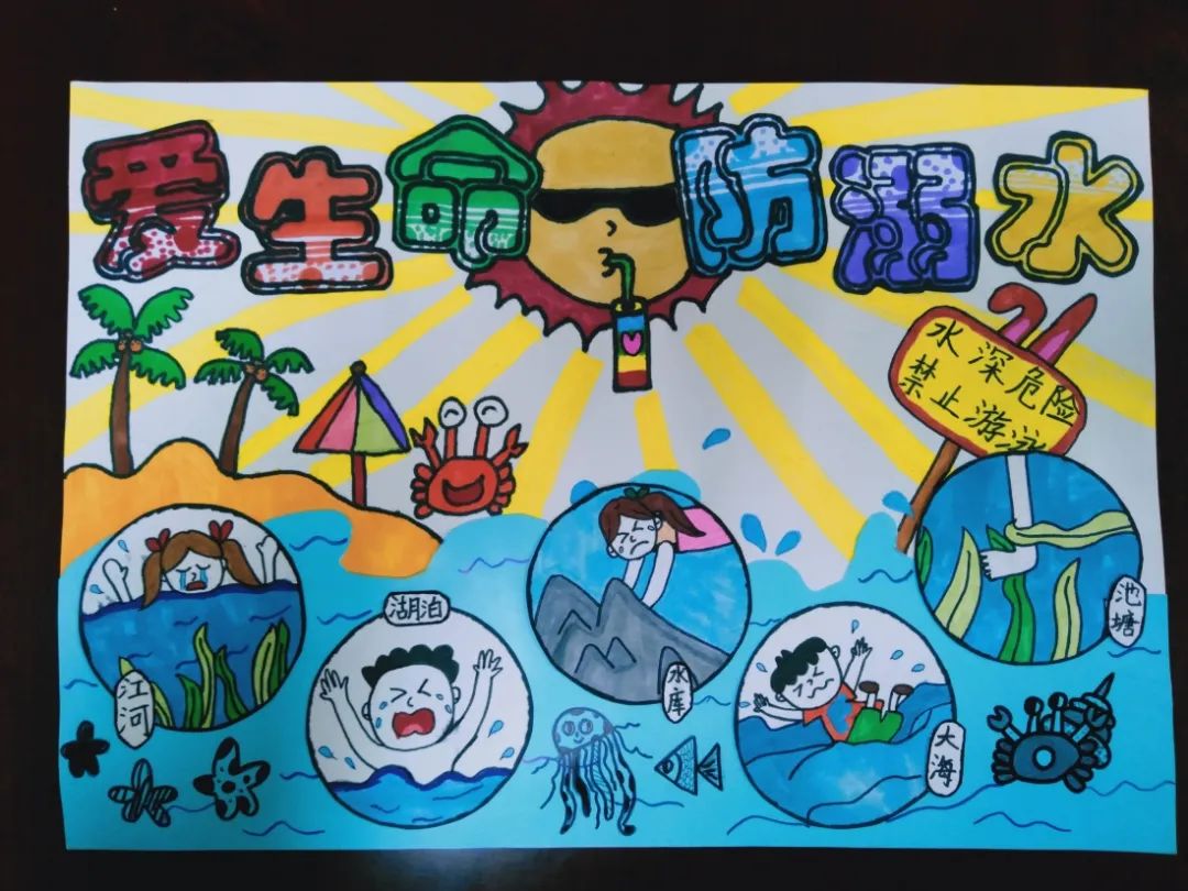 暑期防溺水安全教育儿童画作品幼儿园组-图4