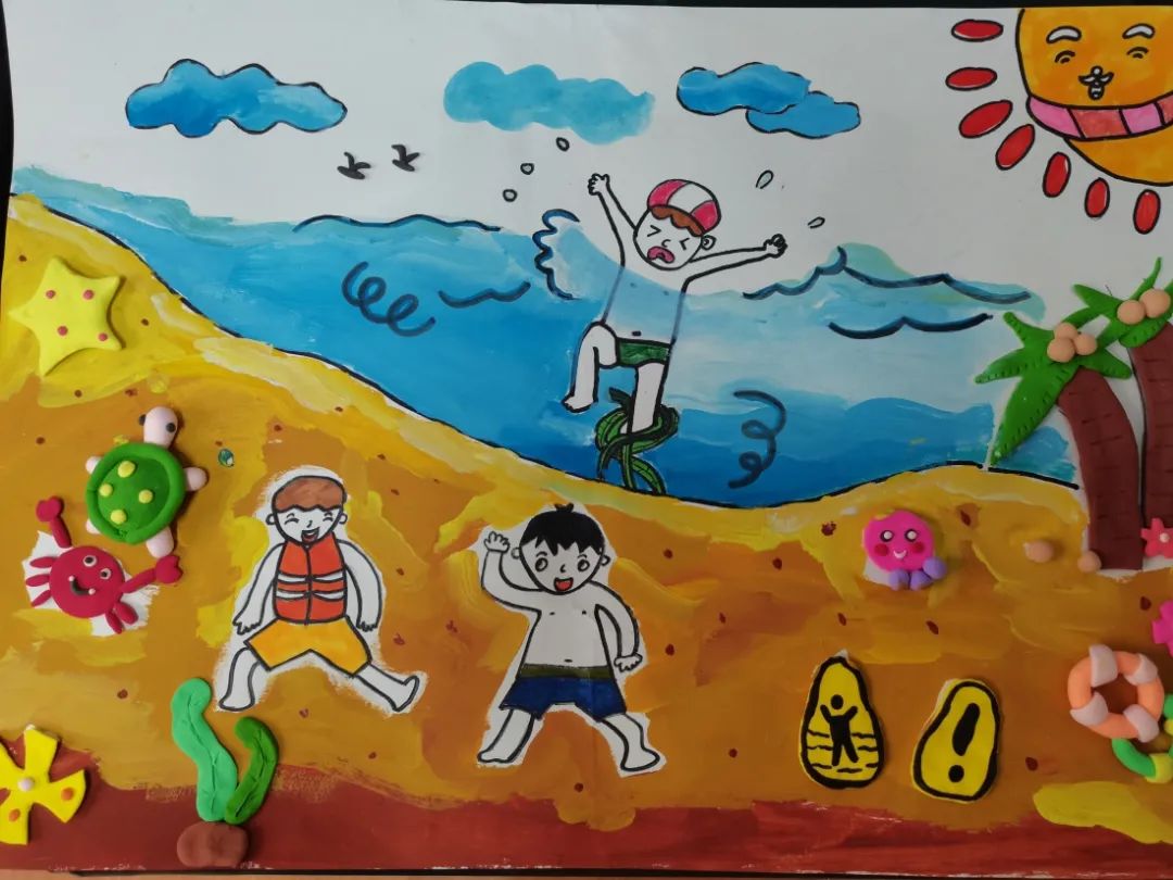 简单漂亮的幼儿园小朋友防溺水主题绘画作品-图4