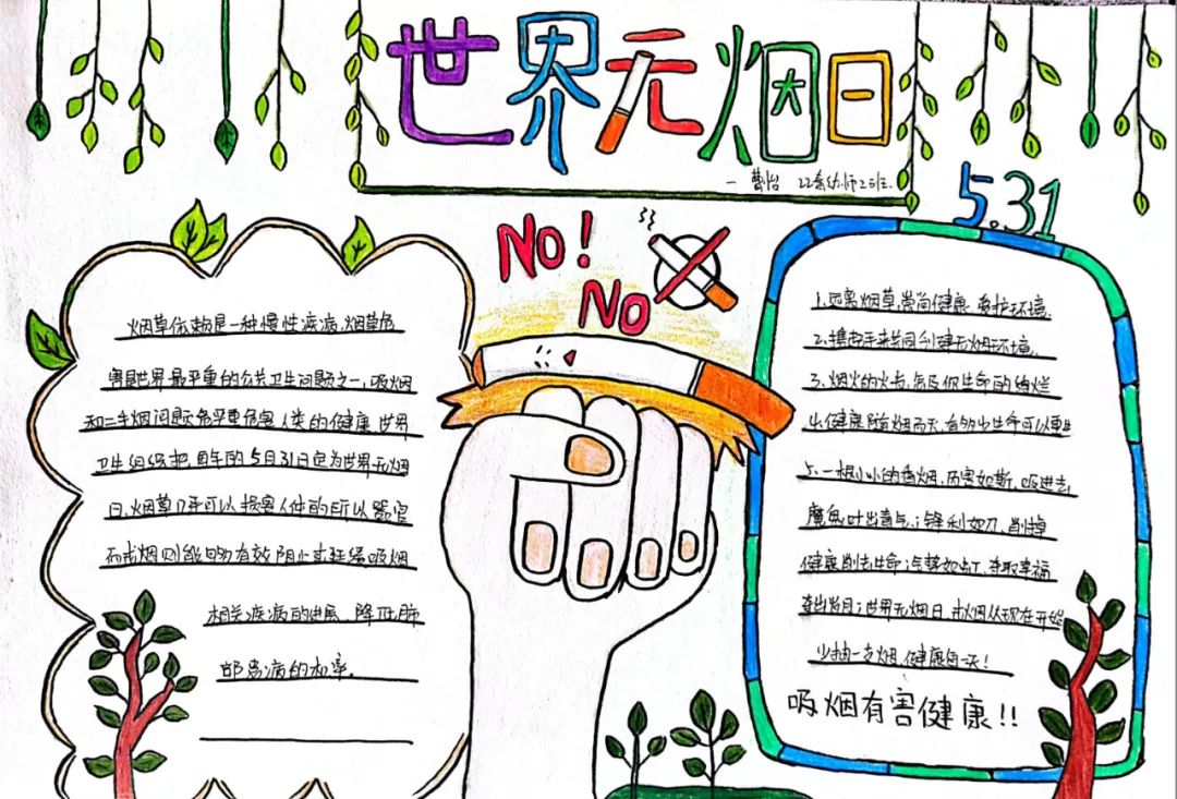 5.31世界无烟日宣传手抄报三年级-图2