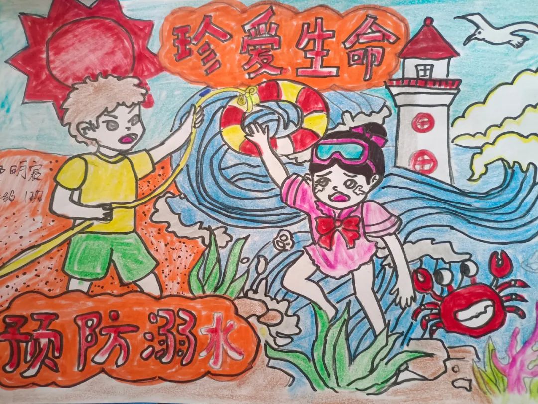 护佑孩子安全防溺水优秀绘画作品（9张）-图1