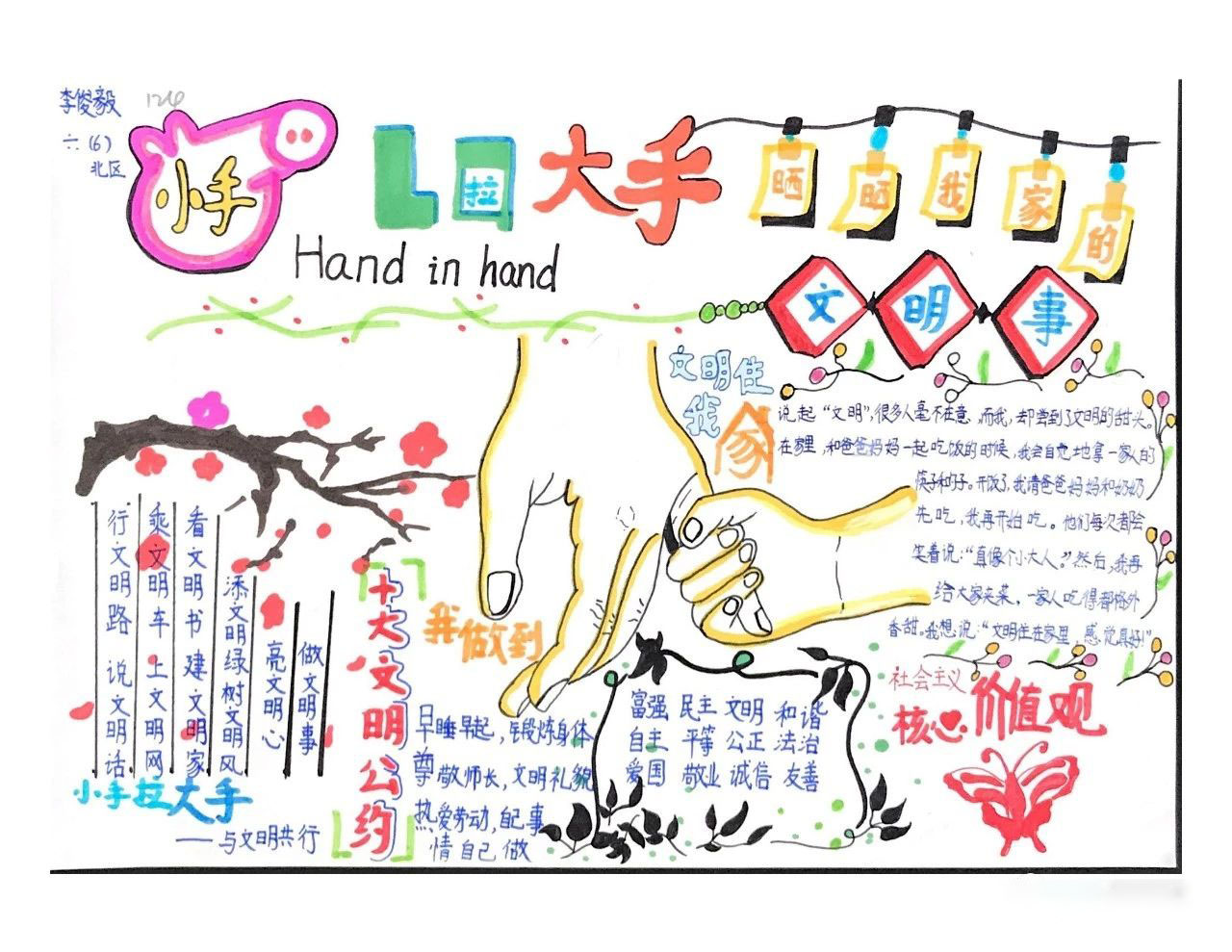 小手拉大手 文明伴我行，好家风宣传手抄报三年级-图2