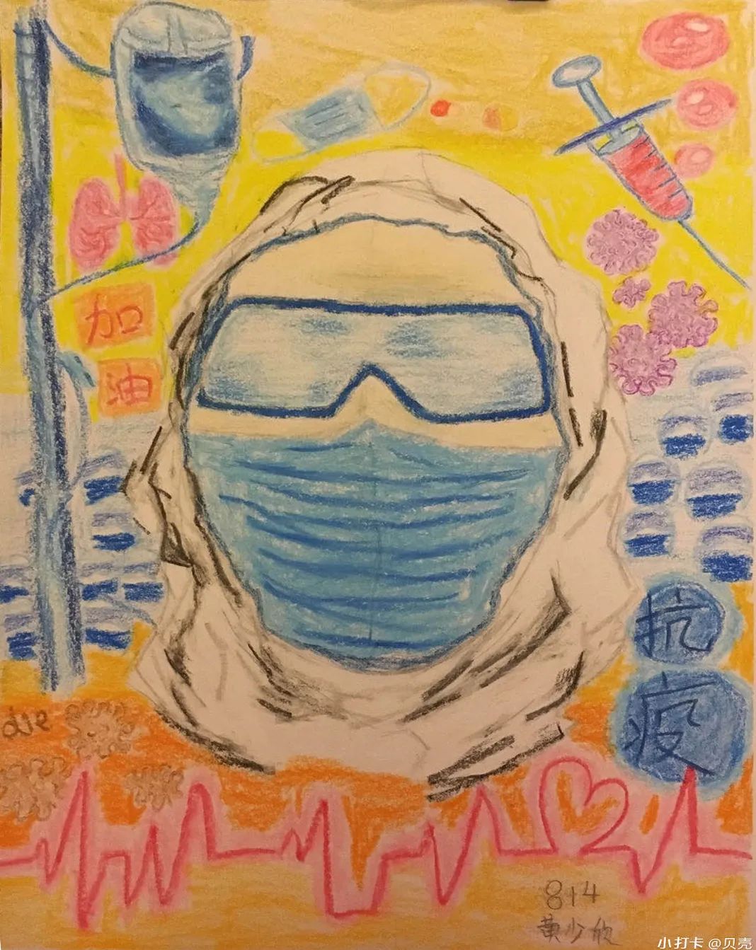 同心抗疫 中国加油!主题儿童画（5张）-图3