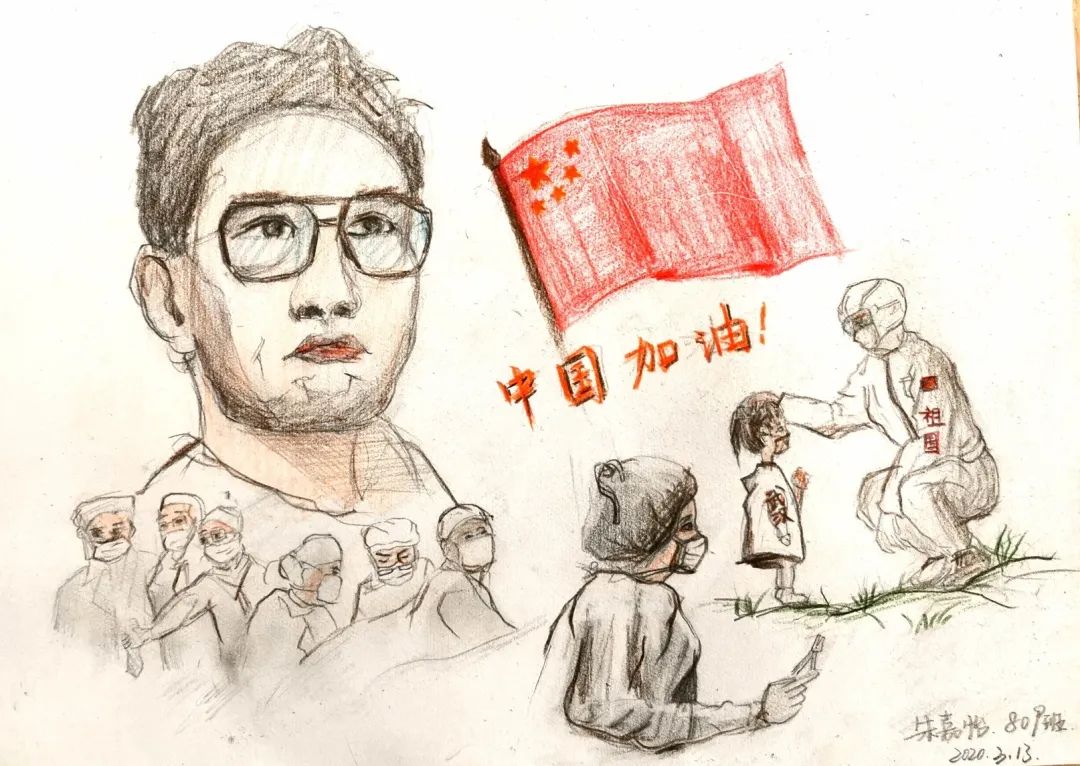 同心抗疫 中国加油!主题儿童画（5张）-图5