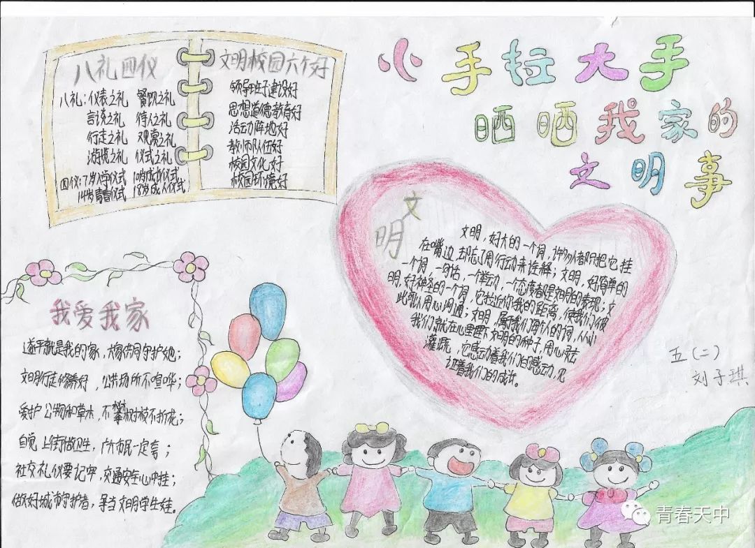 “小手拉大手 共建文明城”手抄报怎么画-图4