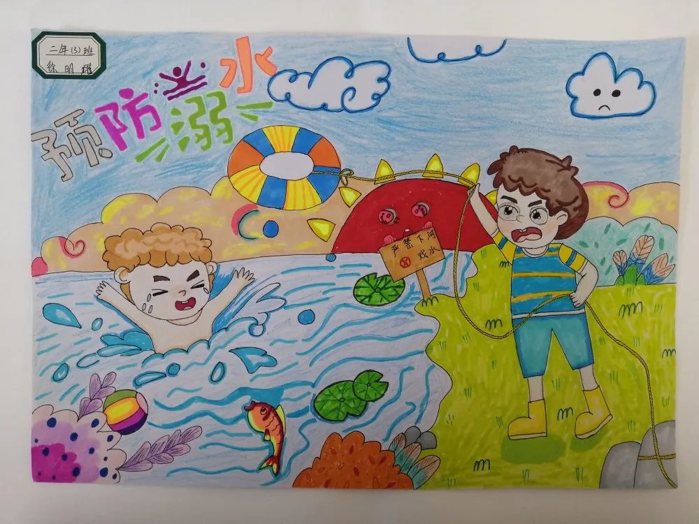 “珍爱生命 预防溺水——安全教育在行动”儿童绘画-图1