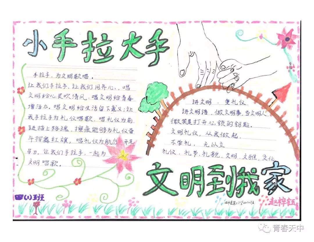 “小手拉大手 共创文明城”优秀手抄报作品-图4