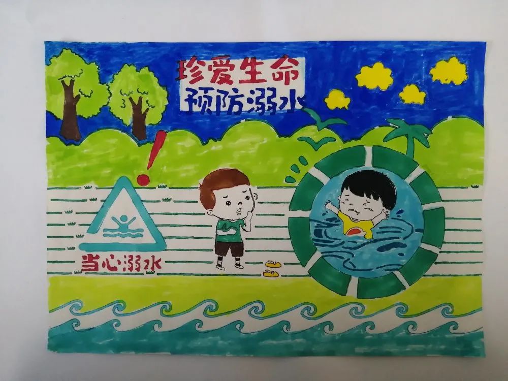 小学防溺水安全知识宣传儿童画作品-图4