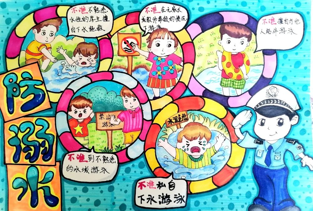 “重生命 防溺水”主题儿童画作品展示-图1