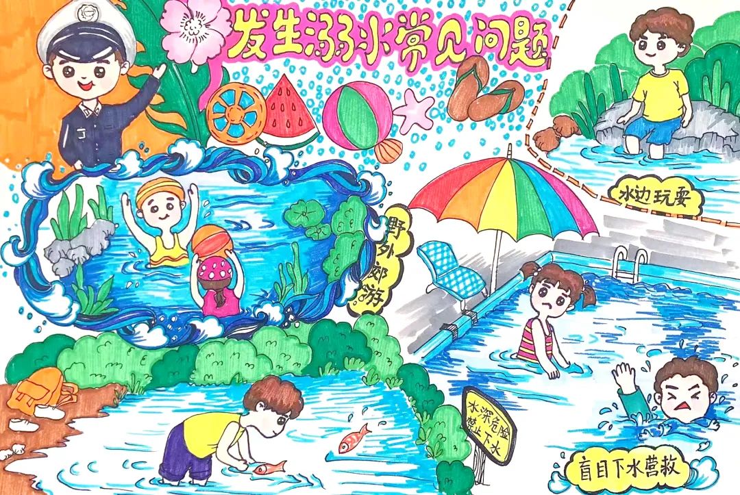“重生命 防溺水”主题儿童画作品展示-图3