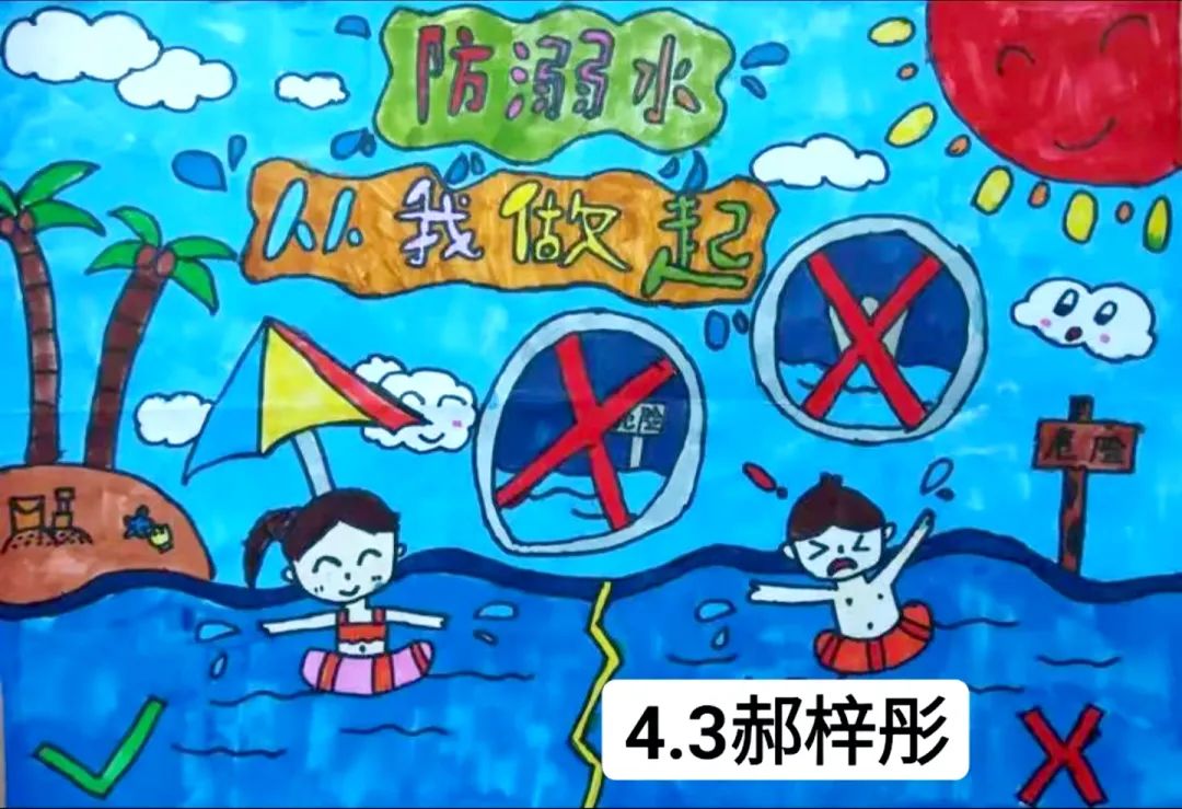 以关爱儿童 防溺水为主题的绘画-图3