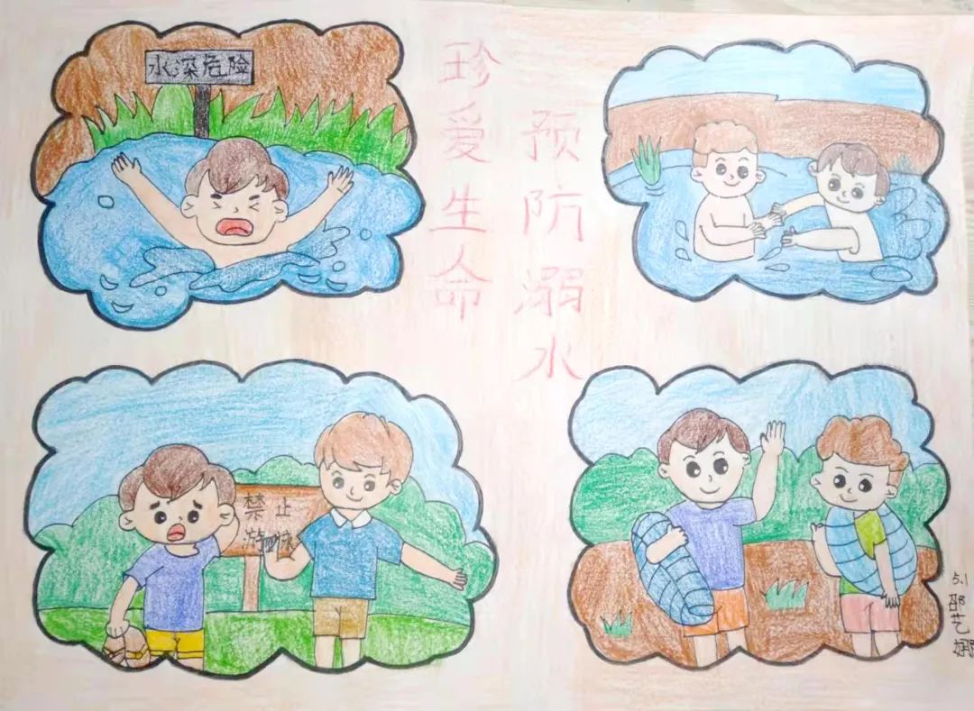 以关爱儿童 防溺水为主题的绘画-图4