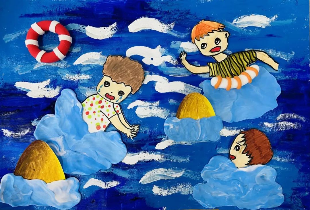 “儿童暑期防溺水安全知识教育”主题儿童画获奖作品-图3