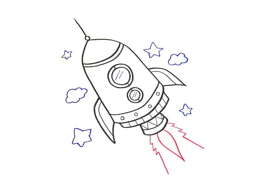 三幅小火箭的简笔画教程-图5