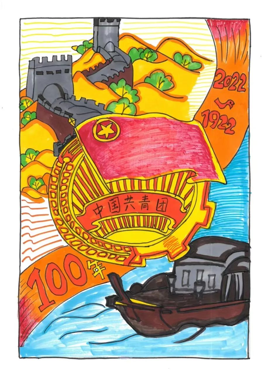 小学生“喜迎二十大，献礼建团百年”优秀绘画作品-图7