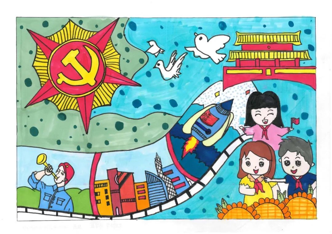 小学生“喜迎二十大，庆建团百年”绘画作品6张-图1