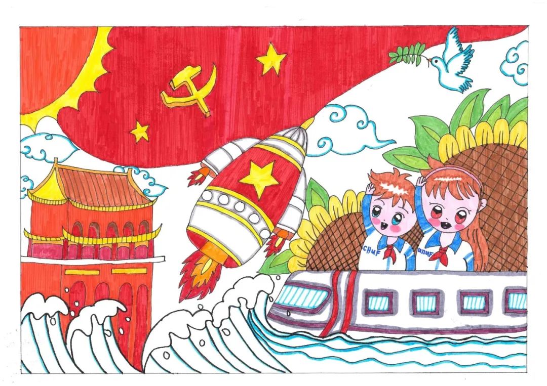 小学生“喜迎二十大，庆建团百年”绘画作品6张-图3