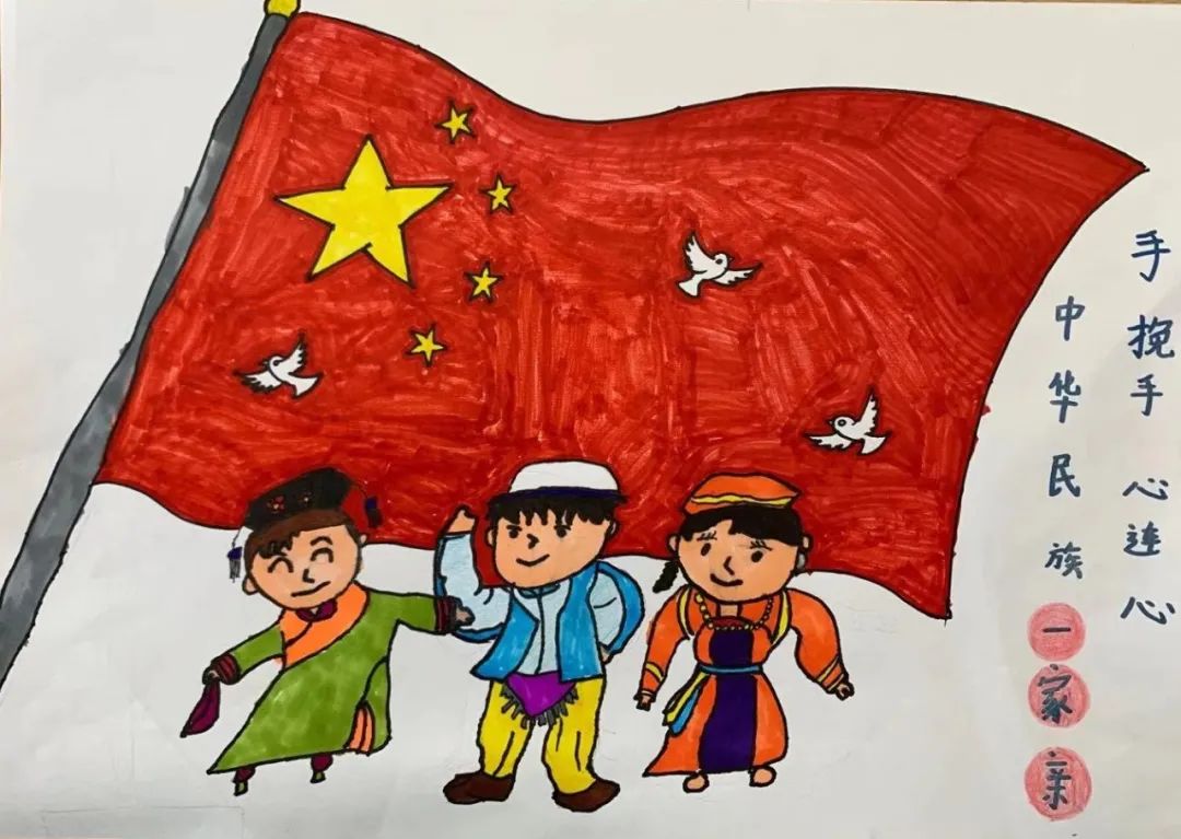 “民族团结 共筑中国梦”儿童画绘画一等奖-图6