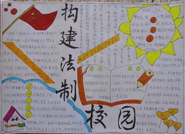 “法在校园 律在身边”手抄报绘画一等奖-图6