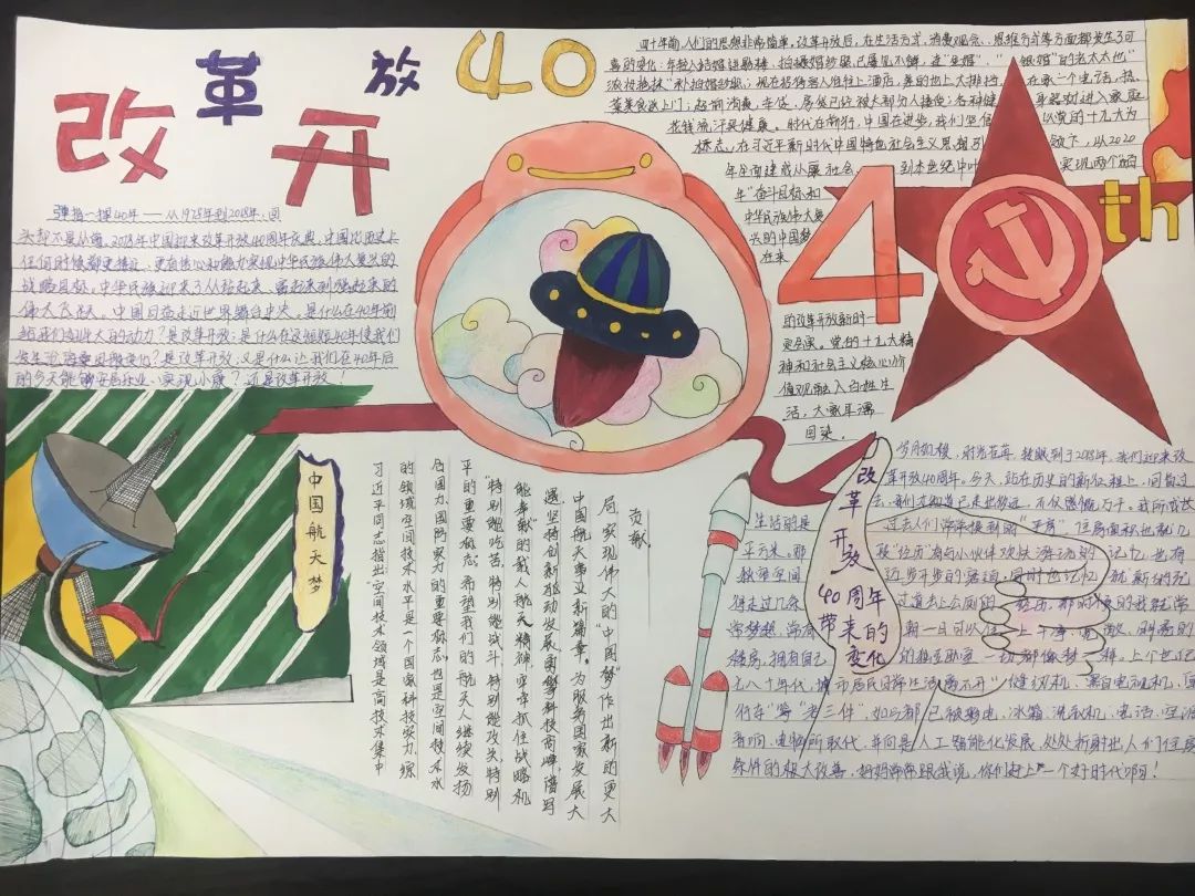 “壮阔东方潮,奋进新时代”改革开放四十周年手抄报-图1