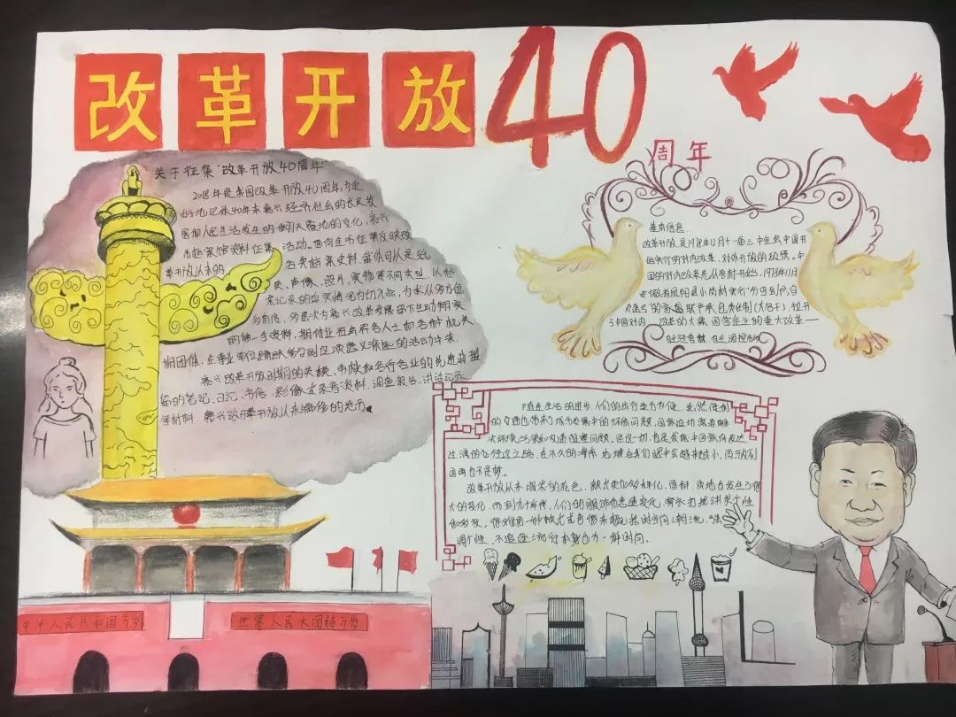 “壮阔东方潮,奋进新时代”改革开放四十周年手抄报-图3