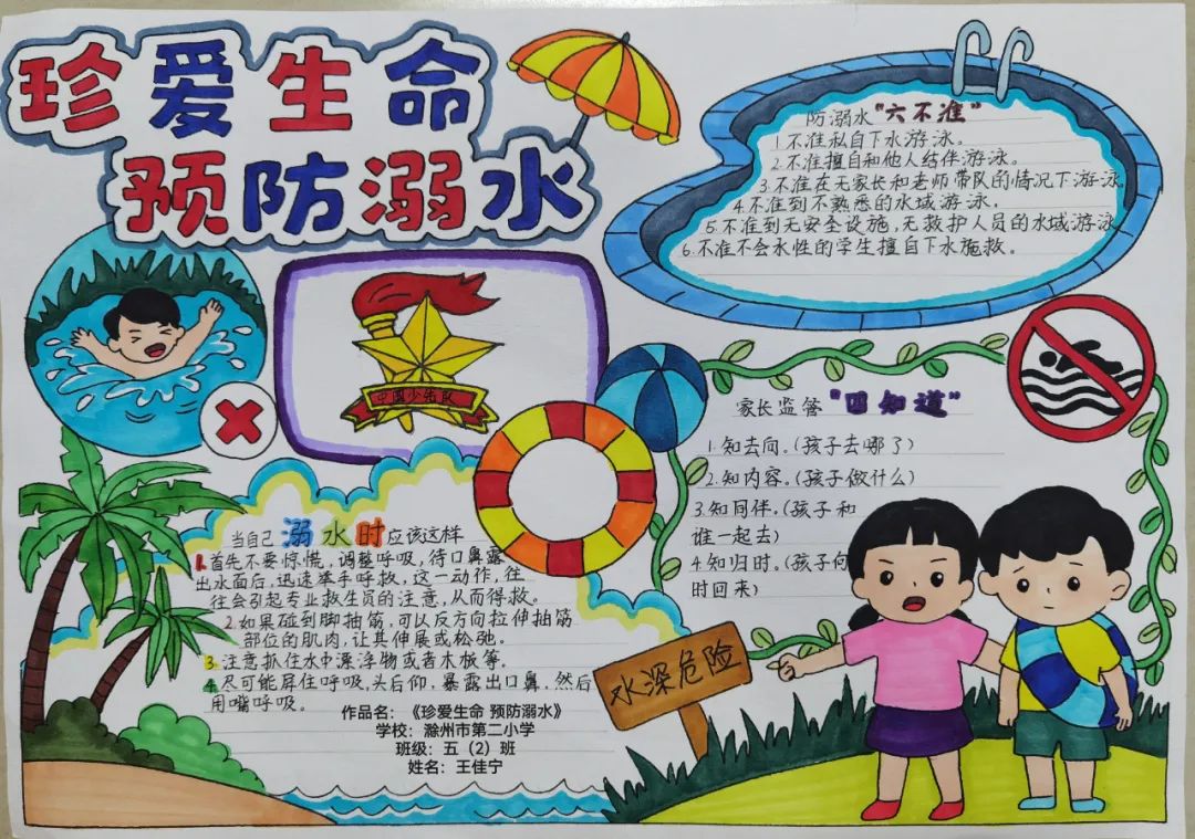 “珍爱生命 预防溺水”红领巾手抄报-图4