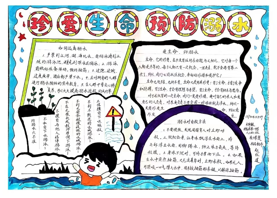 “珍爱生命 预防溺水”红领巾手抄报-图6