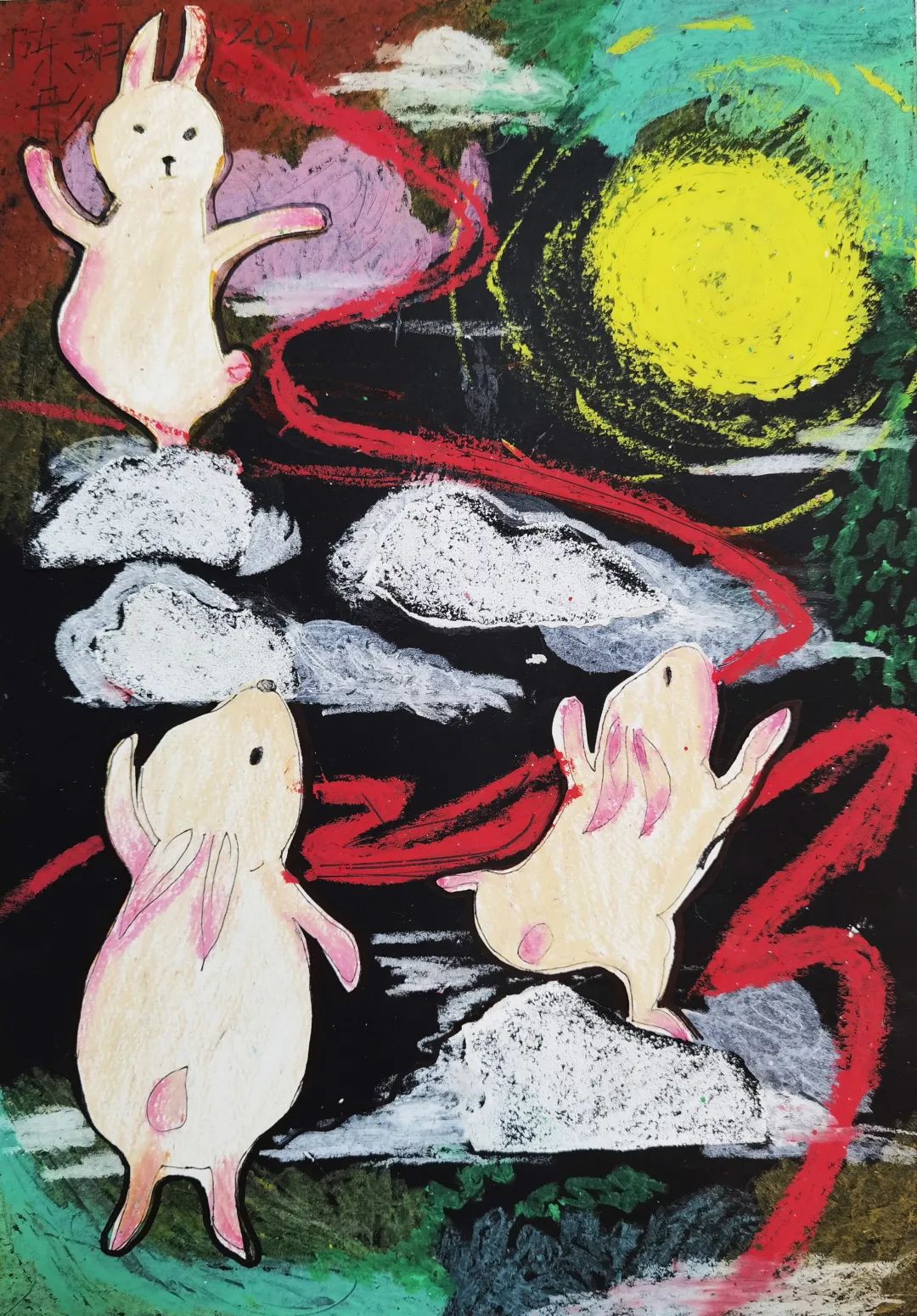 月圆之夜 满月中秋 中秋节儿童画简单漂亮-图1