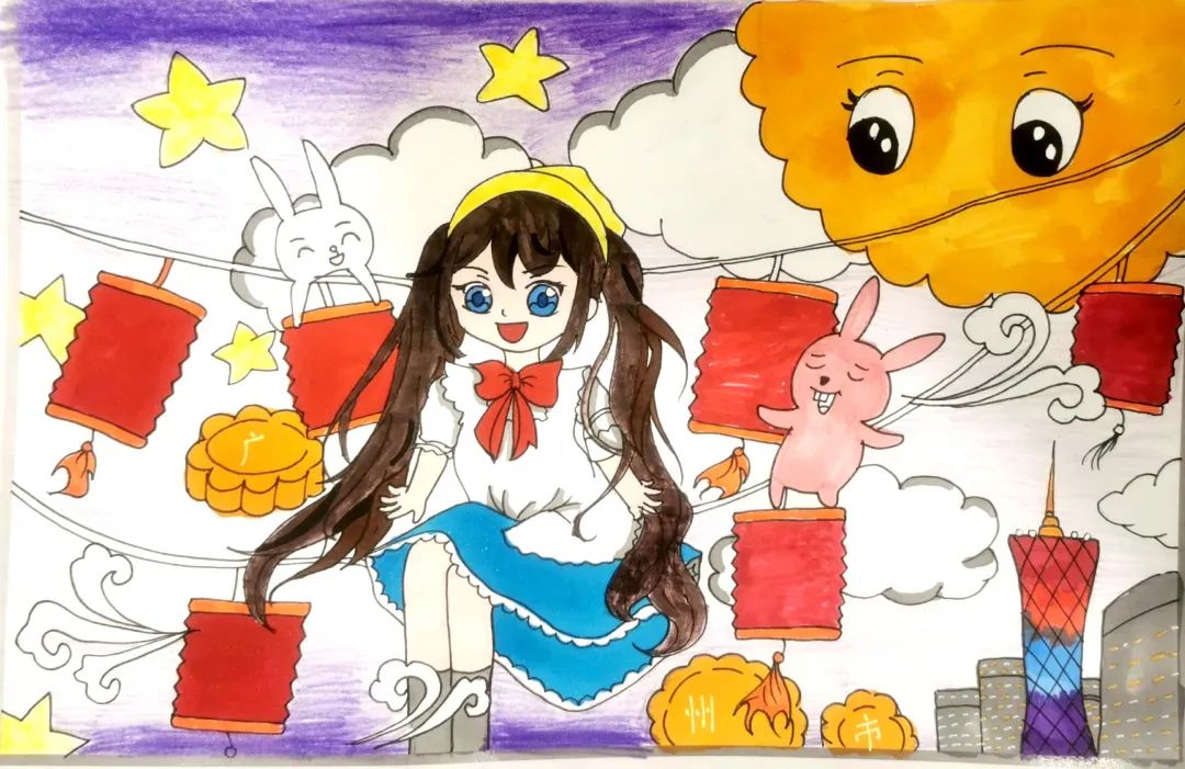 月圆之夜 满月中秋 中秋节儿童画简单漂亮-图2