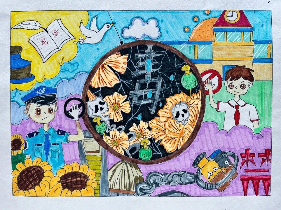 喜迎二十大 禁毒与你“童”行主题儿童画-图1