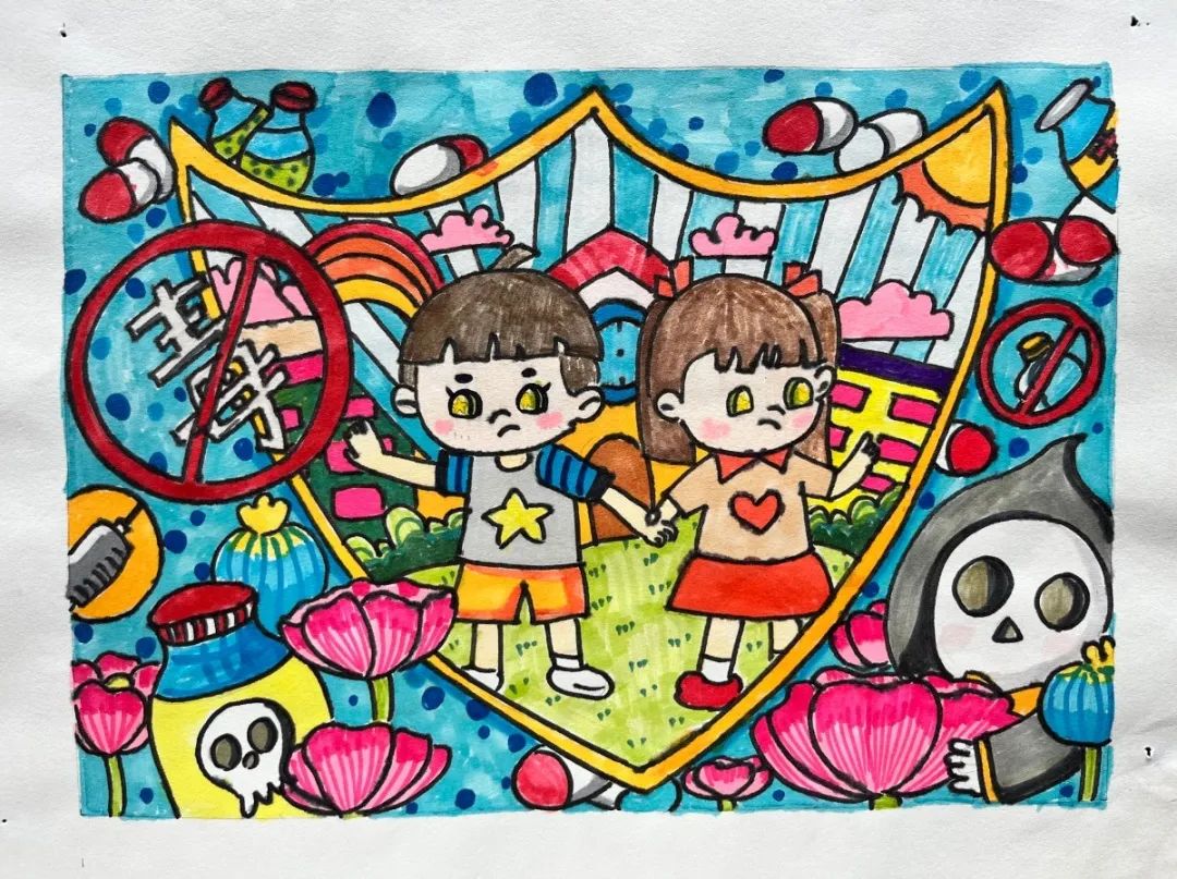 喜迎二十大 禁毒与你“童”行主题儿童画-图4