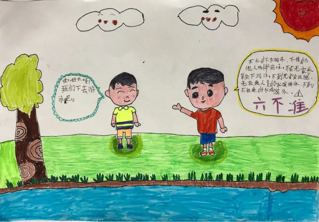 小学一年级防溺水主题绘画“我是安全小卫士”-图3
