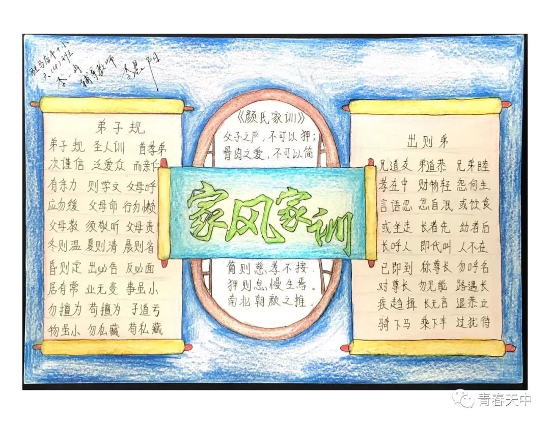 童心巧手绘画报 优秀家风代代传主题手抄报5张-图4
