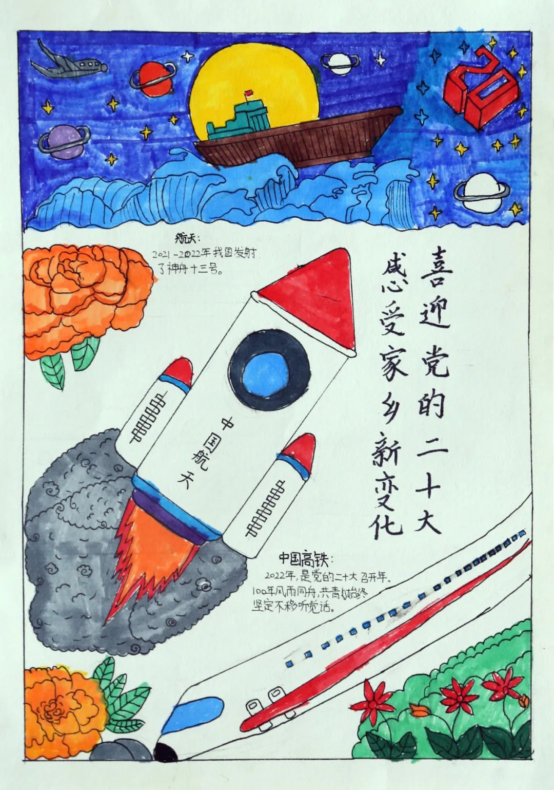 8张“我眼中的家乡变化 喜迎党的二十大”手抄报简单好看-图6