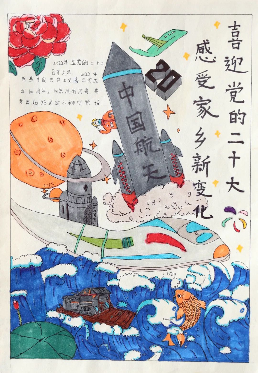 8张“我眼中的家乡变化 喜迎党的二十大”手抄报简单好看-图7