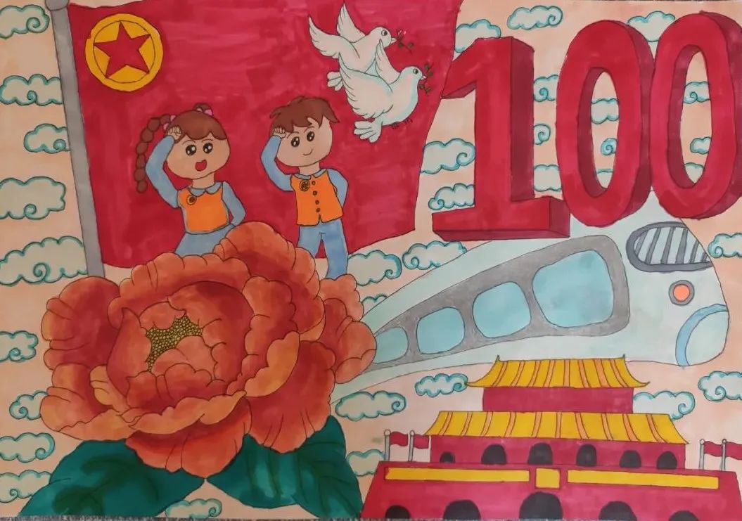怎么画庆祝建团100周年的绘画作品-图4