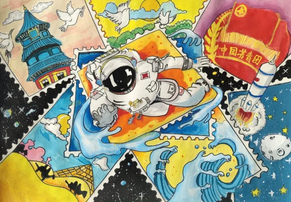 简单漂亮的“青春献礼 建团百年”儿童画5张-图5