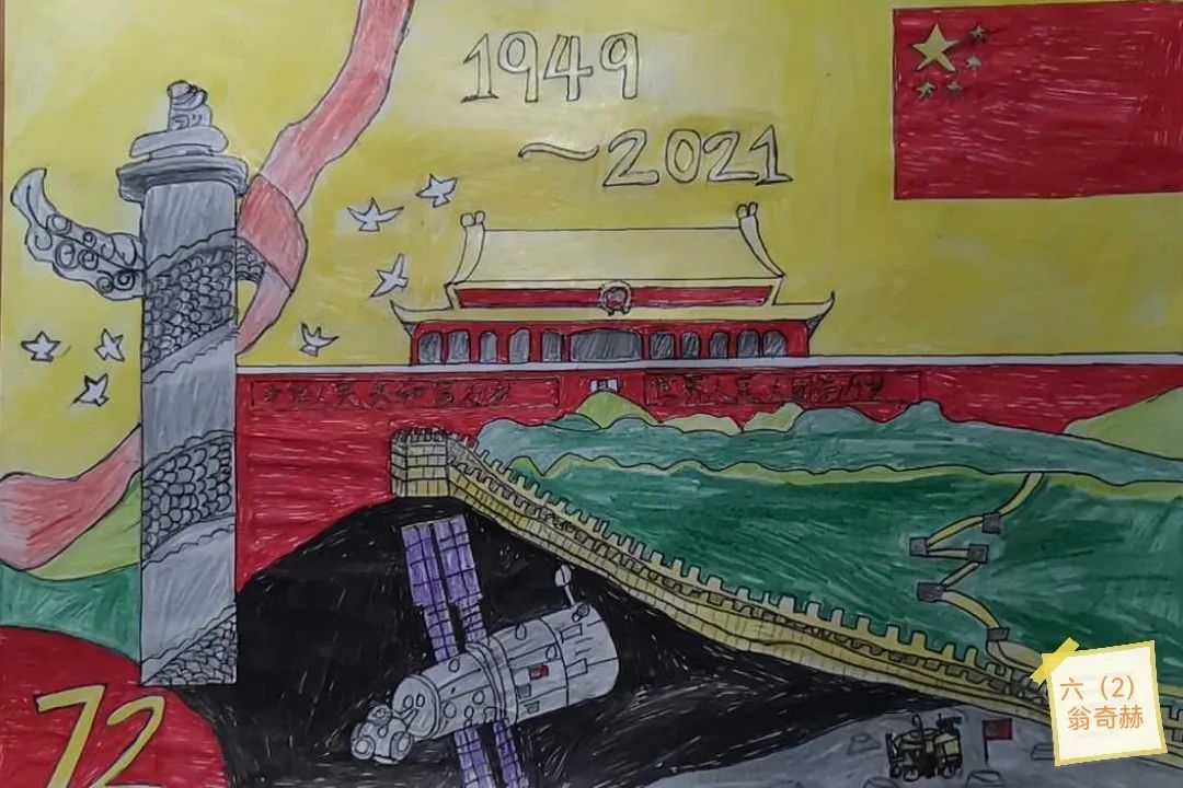 “为祖国点赞 让童心飞扬”儿童绘画作品-图4