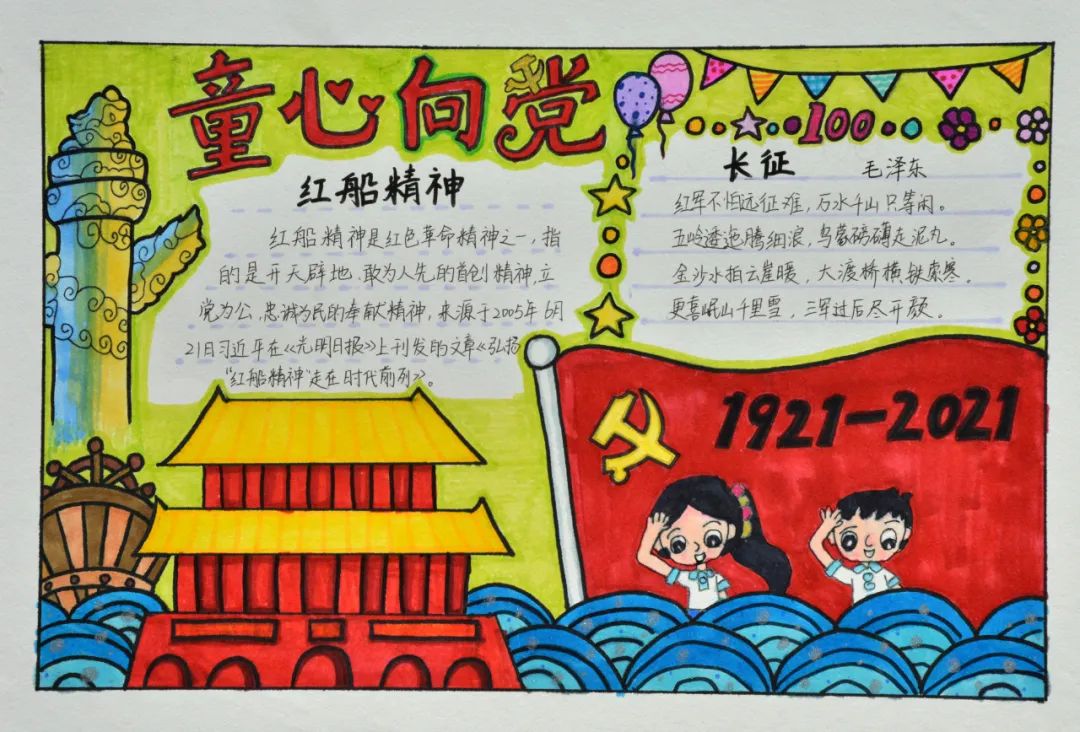 勾勒红梦 童心向党“建党一百周年”主题手抄报5张-图1