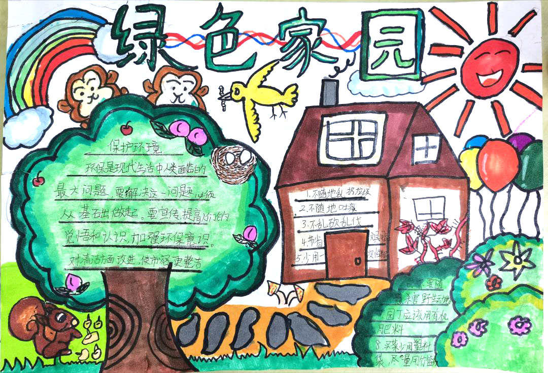 7张绿色家园主题手抄报模板-图4