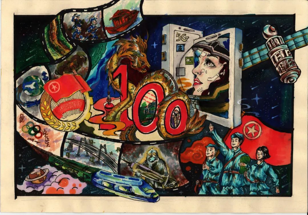 关于建党百年主题儿童画精选作品-图2