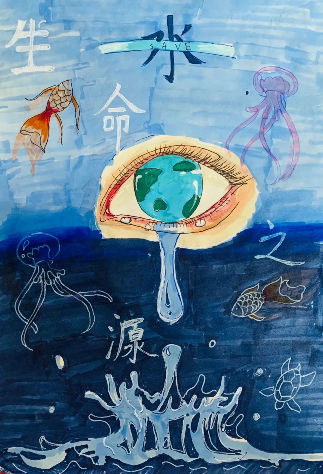 “用水、惜水、爱水”节约用水主题绘画优秀作品-图3