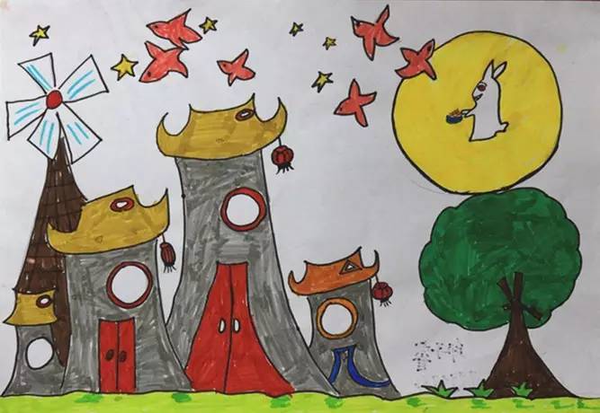 “童心暖佳节 画墨韵中秋”主题儿童画5张-图4