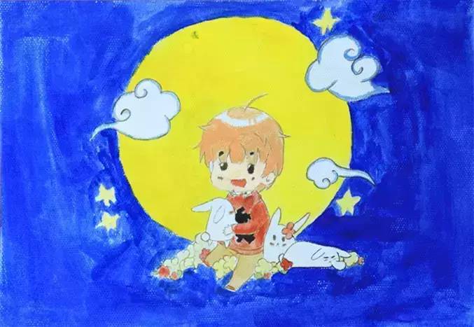 “童心暖佳节 画墨韵中秋”主题儿童画5张-图5