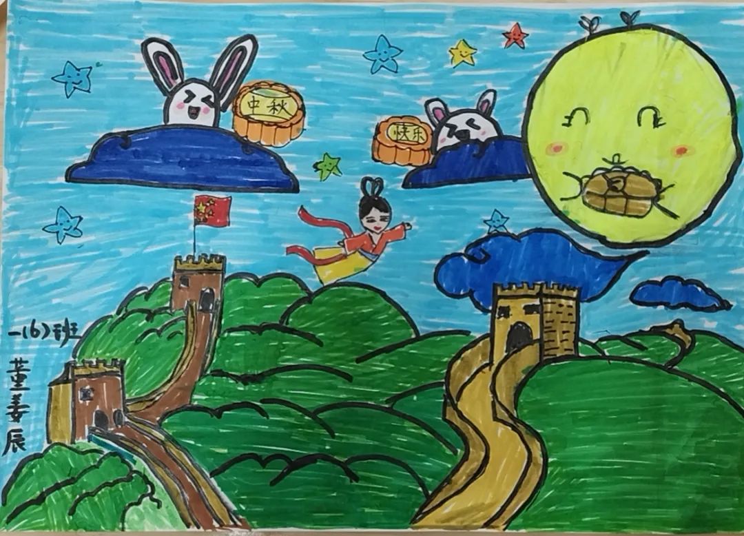 中秋节主题儿童绘画作品-图2